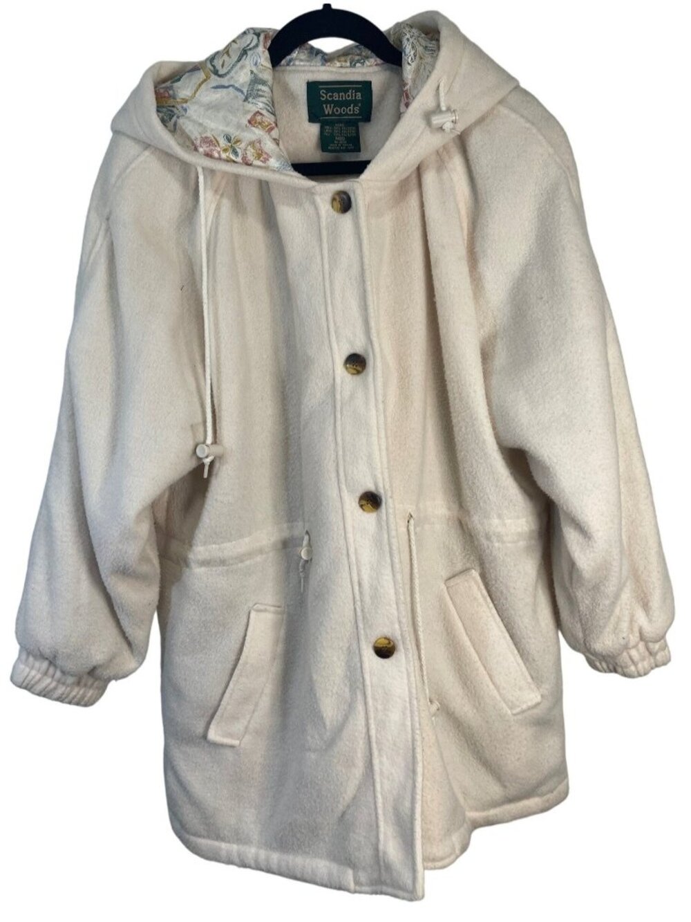 Scandia Woods white hooded jacket button close drawstring waist Medium READ